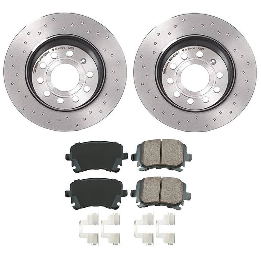 Audi VW Disc Brake Pad and Rotor Kit - Rear (282mm) (Xtra) (Ceramic) (EURO) 8E0698451J - Akebono Euro Ultra-Premium 4122331KIT